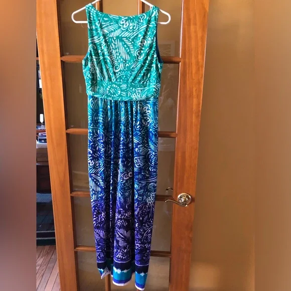 Chaps tropical Blue, Purple and Green Patterned Maxi Dress - Picture 1 of 6